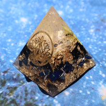 Load image into Gallery viewer, Lapis Lazuli and Shungite Lotus Orgonite Pyramid
