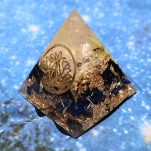 Lapis Lazuli and Shungite Lotus Orgonite Pyramid